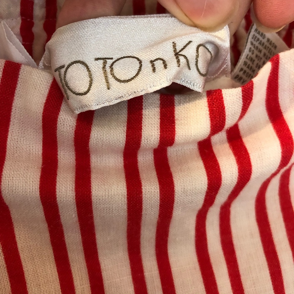 TOTOnKO Strawberries & Cream Striped Linen Cotton Blend Midi Skirt M - Picture 6 of 8